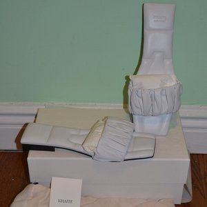KHAITE Crete Flat White Leather Ruffle Slip On Slide Sandals - Sz 9.5 US 39.5